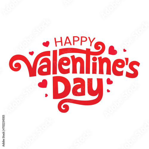 Beautiful romantic red color typography of Happy valentine's Day. Modern curve hand drawn lettering for celebrating Valentines Day on 14 February. Decorative greeting card with hear elements Vector. 