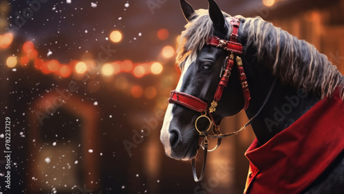 Majestic Mane in Santa's Cap: Christmas Stallion © margarit