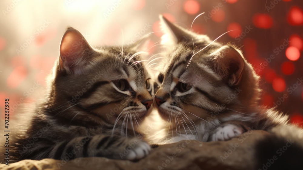 A couple of cats laying next to each other A couple of cats laying next to each other