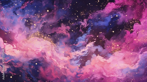 A painting of a purple and blue galaxy