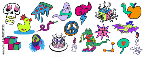 set of doodle elements in vector.halloween objects.image for stickers, print, app, design, web site, label, poster, postcard . Series of teenage icons