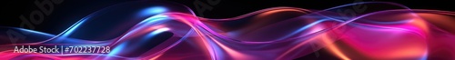 3d render, abstract black background with pink blue neon wavy line glowing in ultraviolet spectrum, round arch