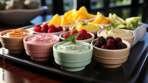 Assorted pureed baby foods in bowls surrounded by fresh ingredients on a wooden table