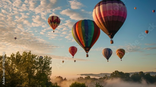 A Group of Hot Air Balloons Flying in the Sky © FryArt