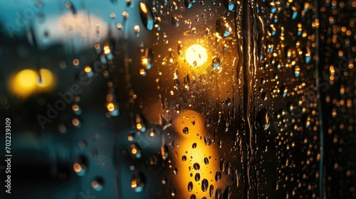 Rainy Window with Illuminated Street Light