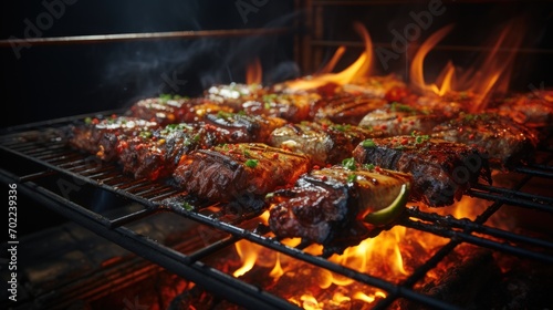 Intense flames rise from a charcoal grill ready for a barbecue