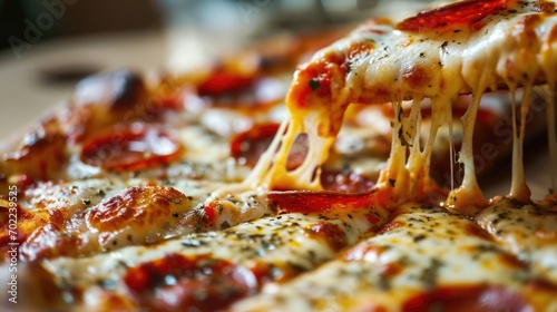 Delicious Close-Up of a Cheesy Slice of Pizza