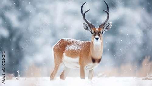 Snowy Silent Sentinel: Majestic Deer in Winter Wonderland