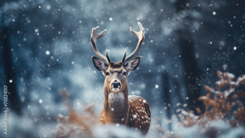 Winter Whiskered Wonder: Exquisite Deer in the Snowy Landscape