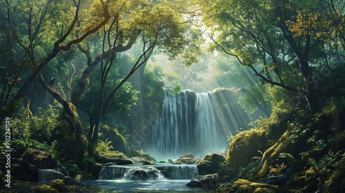 A Serene Waterfall Amidst the Lush Greenery