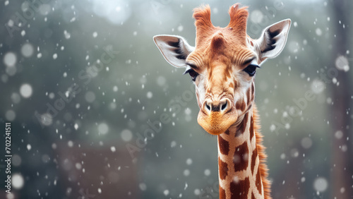 Snowy Savannah Elegance: Giraffe in Winter Wonderland