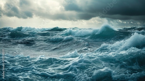 A Serene Ocean with Majestic Waves Beneath a Brooding Sky © FryArt Studio