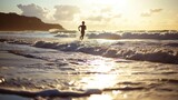 A Man Running Into the Ocean at Sunset