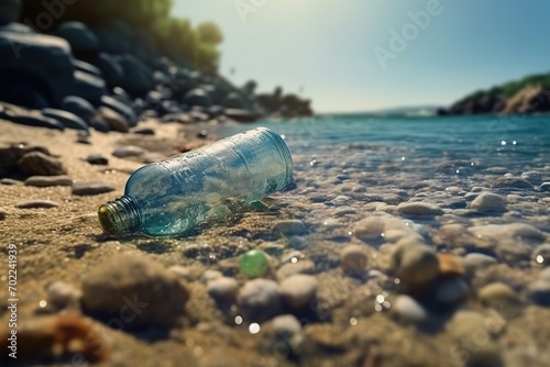 Plastic water bottles pollution in ocean, Ocean pollution, Environmental contamination. Generative AI