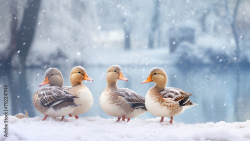 Snowflake Serenade: Lovely Ducks Amidst Winter's Embrace