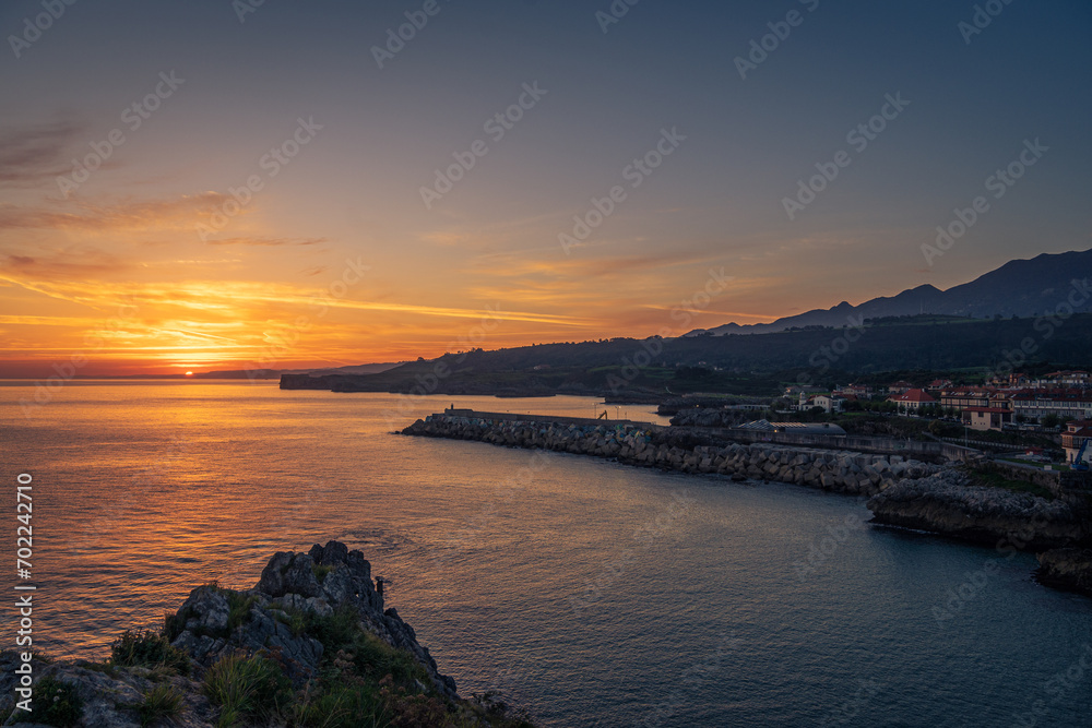 Sunrise from the viewpoint of San Pedro, Llanes, Asturias, Spain.