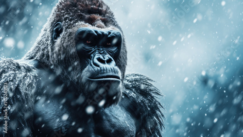Arctic Ape Celebration: Gorilla in a Snowy Christmas Scen