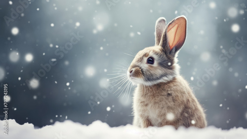 Winter Whiskers: Rabbit in a Snowfall Scene