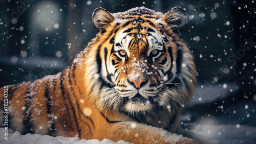 Arctic Tiger Majesty: Snowfall Beauty