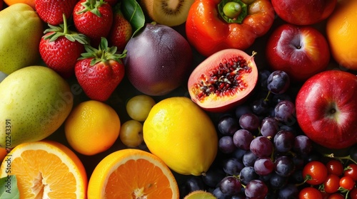 Close-Up of Colorful and Fresh Fruits and Vegetables