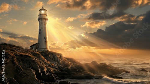 A Majestic Lighthouse Guiding Ships Through the Stormy Seas