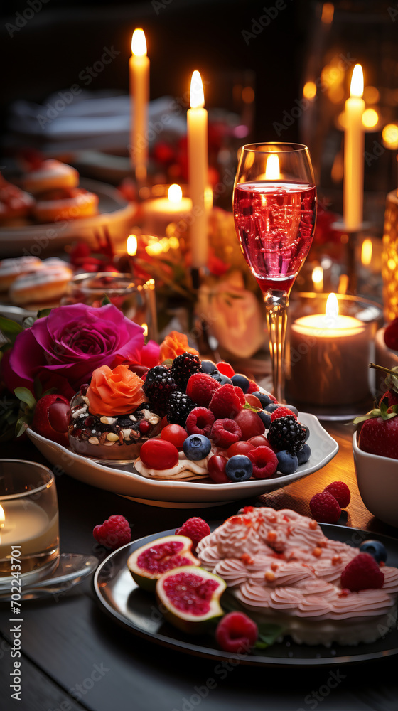 Table served for romantic dinner. Valentine's day and love concept.