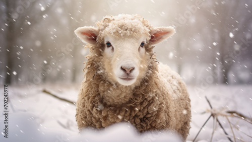 Frosty Fleece: Sheep Amidst the Winter Storm © Stoksi
