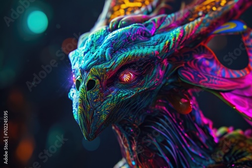 A stunning avian creature, with the vibrancy of a mammal, the grace of a dragon, and the majesty of a reptile, gazes intently with its brilliant eyes © AiAgency