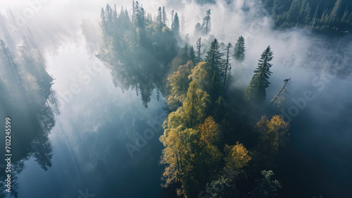 aerial view in the morning on a misty lake © RIZKI MAULANA