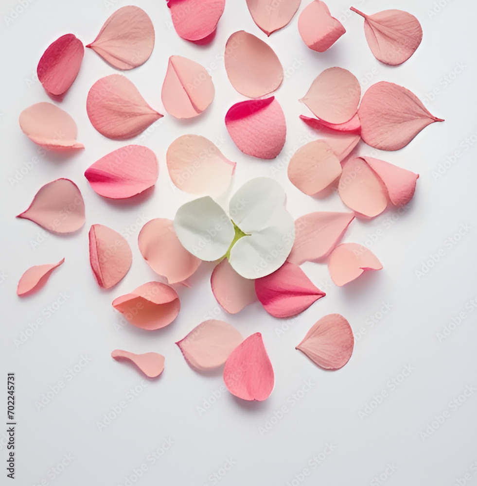 pink rose petals on a white background