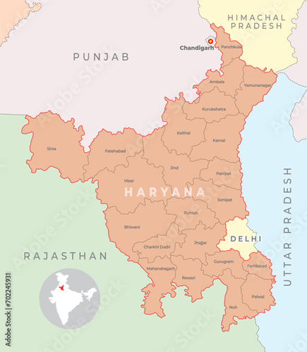 Haryana district map with neighbour state photo