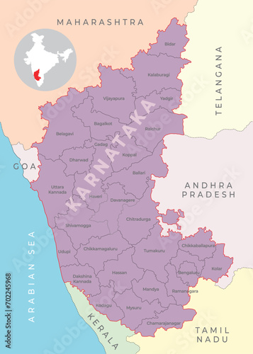 Karnataka district map with neighbour state photo
