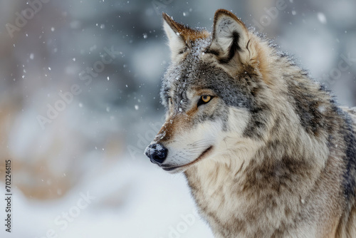 The fierce beauty of a lone gray wolf against the backdrop of a snowy wilderness © Veniamin Kraskov