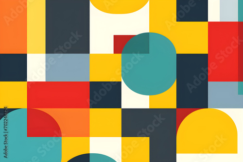Yellow red green blue Bauhaus geometric pattern background