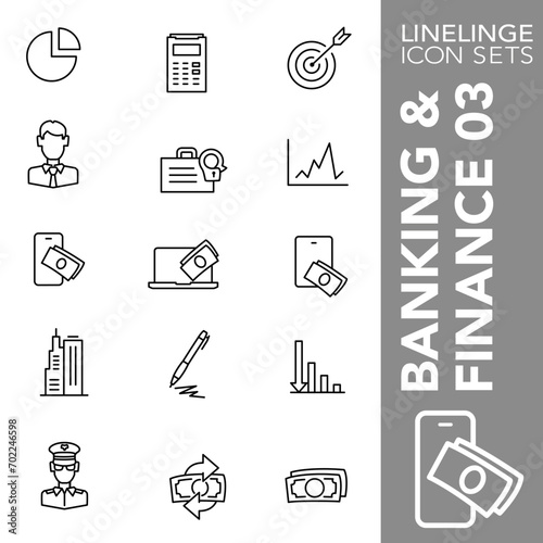 Thin line icon set of banking, business and financial symbols