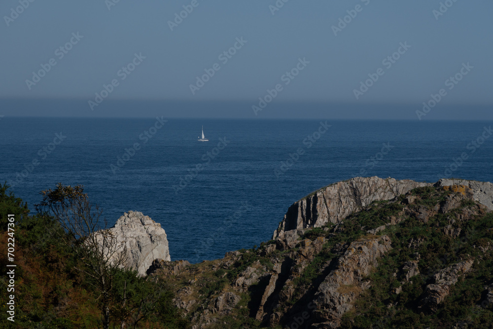 Playa del Silencio, has imposing quartzite cliffs, Cudillero Asturias, Spain