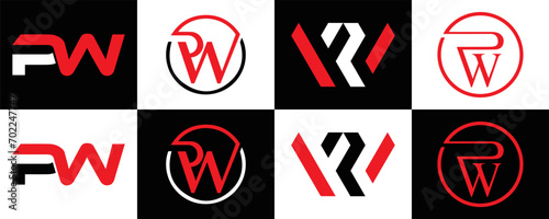  PW logo. P W design. White PW letter. PW, P W letter logo design. P W letter logo design in FIVE, FOUR, THREE style. letter logo set in one artboard. P W letter logo vector design.	

