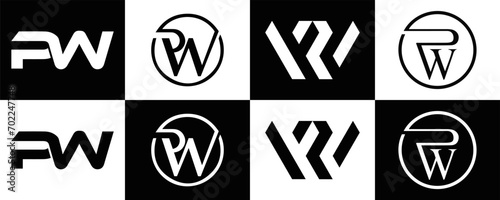  PW logo. P W design. White PW letter. PW, P W letter logo design. P W letter logo design in FIVE, FOUR, THREE style. letter logo set in one artboard. P W letter logo vector design.	
