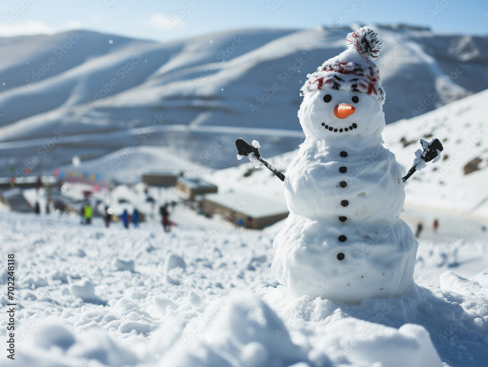 A ski resort were delighted by a charming snowman sculpture, spreading joy A ski resort were delighted by a charming snowman sculpture, spreading joy