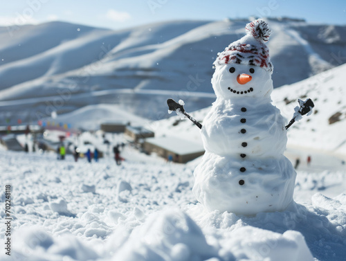 A ski resort were delighted by a charming snowman sculpture, spreading joy © aka_artiom