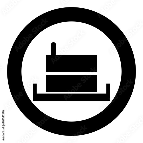 Millstone manual old stone mill flour production grinding grain with handle holder icon in circle round black color vector illustration image solid outline style