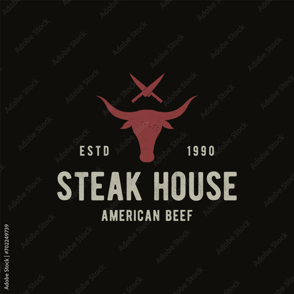 Retro vintage steak house Logo Design. Logo for business, restaurant, label, badge. With quality meat.