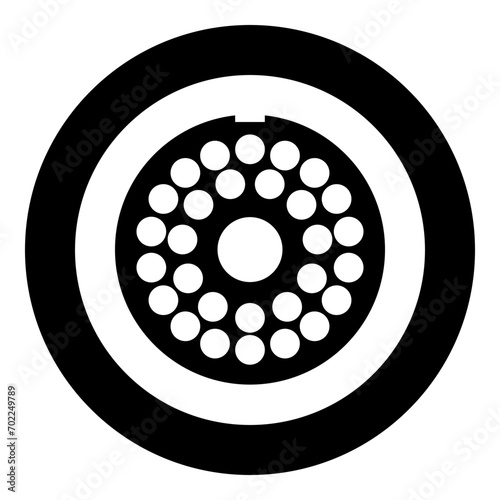Grate for meat grinder plate mincer device for growing shallow of meat lattice sieve icon in circle round black color vector illustration image solid outline style