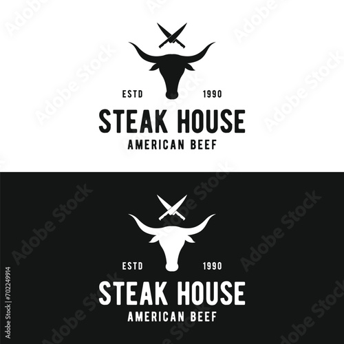 Retro vintage steak house Logo Design. Logo for business, restaurant, label, badge. With quality meat.