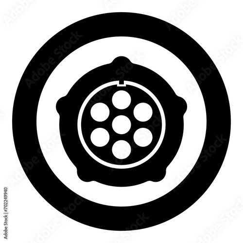 Grate for meat grinder plate mincer device for growing shallow of meat lattice with nut screw female screw pawl stop latch holder icon in circle round black color vector illustration image solid 