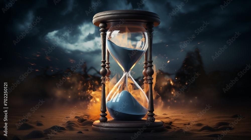 Hourglass. Time passing concept abstract. Sand clock wallpaper. - obrazy, fototapety, plakaty 
