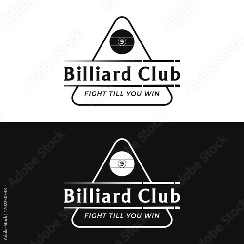 Billiards and cue cue creative logo template design. Logos of billiard sports games, clubs, tournaments and championships.