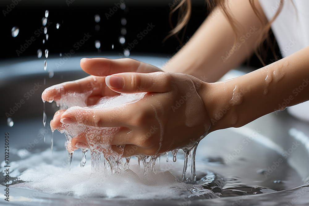 Fototapeta premium Generative AI - A woman washes hands, close view