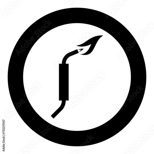 Gas burner blowtorch with flame industrial equipment icon in circle round black color vector illustration image solid outline style