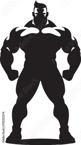 Dynamic Physique Impression Vector Black Logo Icon of Cartoon Bodybuilder Bold Muscle Fusion Caricature Bodybuilder in Black Logo Icon © BABBAN